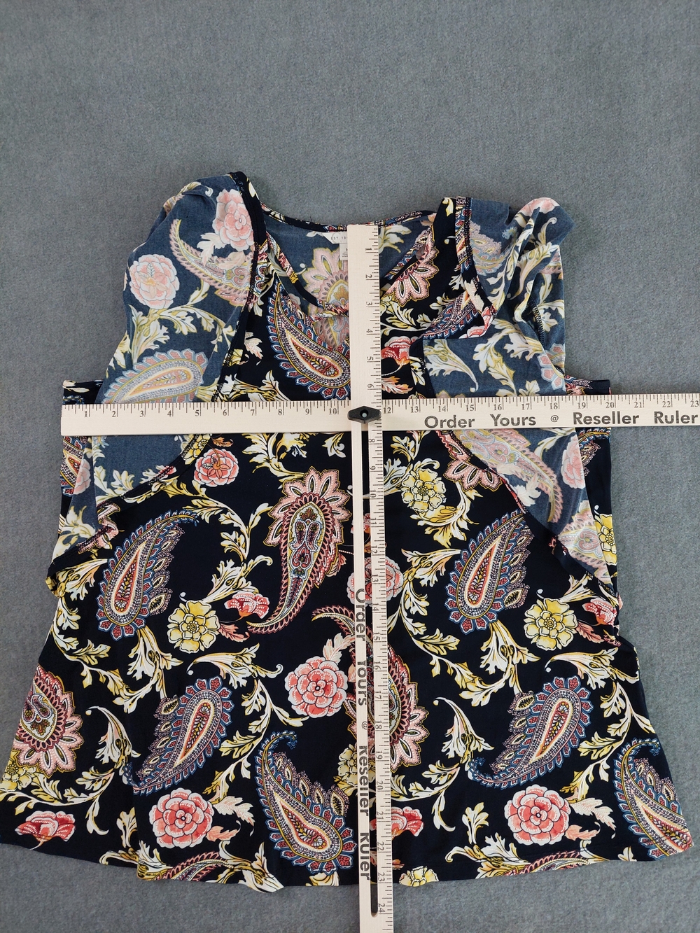 Cato Floral Paisley Flutter Sleeve Criss Cross Neck Top Navy Pink Medium - Picture 4 of 7